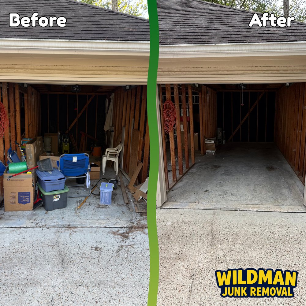Garage cleanout before and after in The Woodlands, Texas